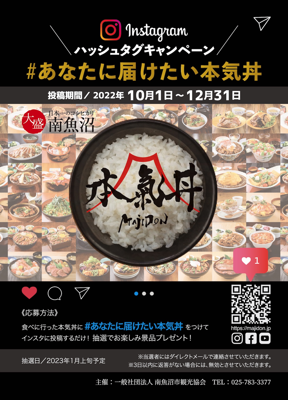 A6チラシ｜南魚沼、本気丼【公式】日本一のコシヒカリ、日本一の大盛マジ丼