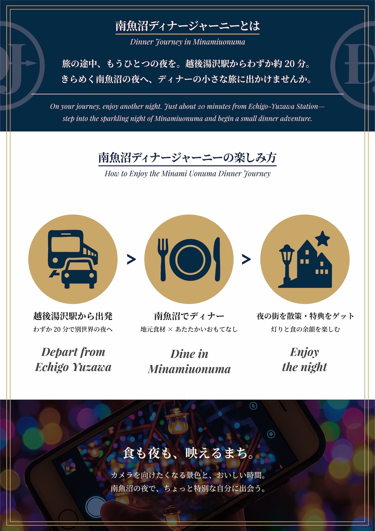 南魚沼ディナージャーニー【公式】|越後湯沢からすぐの夜ごはん・グルメ・冬の観光情報|パンフレットデザイン制作